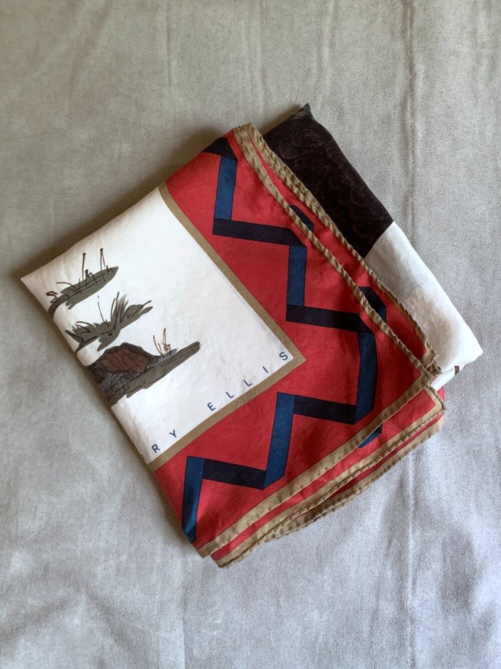 Vintage Perry Ellis Silk Scarf 31” Square Rolled Hem Bird Design